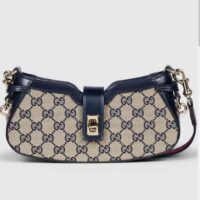 Gucci Women Moon Side Mini Shoulder Bag Beige Blue Original GG Canvas (7)