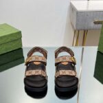 Gucci Women's Double G Sandal Beige Ebony Original GG Canvas Rubber Flat - immagine 4