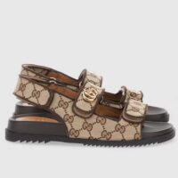 Gucci Women’s Double G Sandal Beige Ebony Original GG Canvas Rubber Flat (9)