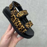 Gucci Women’s Double G Sandal Brown Black Leopard Print Calf Hair Fabric (5)