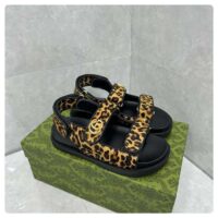 Gucci Women’s Double G Sandal Brown Black Leopard Print Calf Hair Fabric (5)