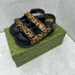 Gucci Women's Double G Sandal Brown Black Leopard Print Calf Hair Fabric - Bild 7