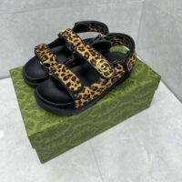 Gucci Women’s Double G Sandal Brown Black Leopard Print Calf Hair Fabric (5)