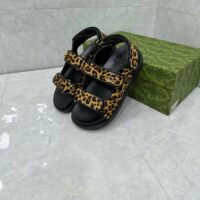 Gucci Women’s Double G Sandal Brown Black Leopard Print Calf Hair Fabric (5)