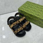 Gucci Women's Double G Sandal Brown Black Leopard Print Calf Hair Fabric - Bild 4