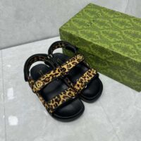 Gucci Women’s Double G Sandal Brown Black Leopard Print Calf Hair Fabric (5)