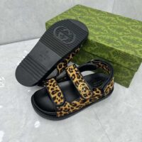 Gucci Women’s Double G Sandal Brown Black Leopard Print Calf Hair Fabric (5)