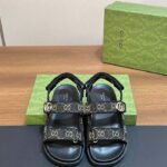 Gucci Women's Sandal Double G Black Grey GG Denim Rubber Flat – Image 5