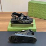 Gucci Women's Sandal Double G Black Grey GG Denim Rubber Flat – Image 3