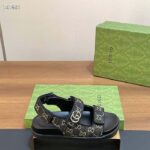 Gucci Women's Sandal Double G Black Grey GG Denim Rubber Flat – Image 4