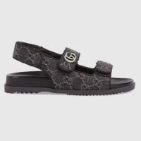 Gucci Women’s Sandal Double G Black Grey GG Denim Rubber Flat (4)