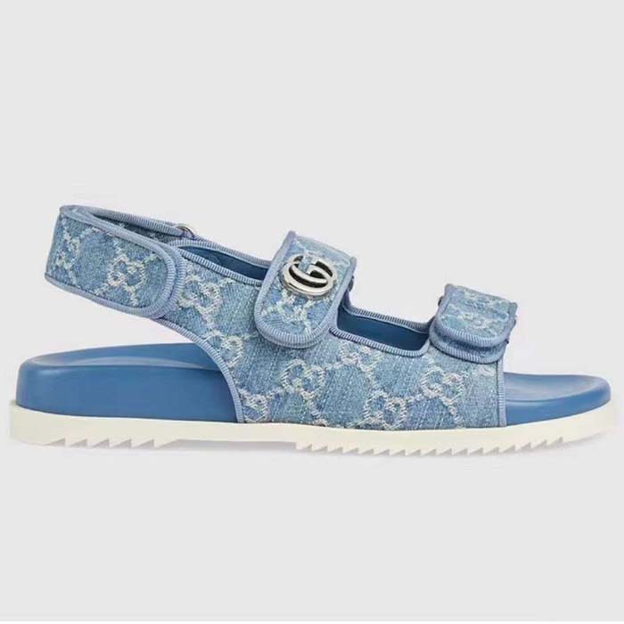 Gucci Women's Sandal Double G Blue GG Denim Rubber Flat