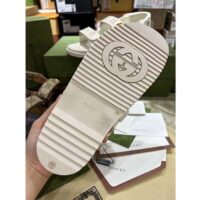Gucci Women’s Sandal Double G Ivory GG Crystal Canvas Rubber Sole Flat (10)