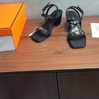 Hermes Women Ivresse 65 Sandal Black Leather 6.6 CM Heel (4)