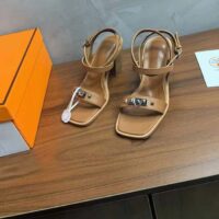 Hermes Women Ivresse 65 Sandal Brown Leather 6.6 CM Heel (8)