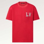 Louis Vuitton Cotton Pique T-Shirt Embroidered LV Patch Red Regular Fit 1AFJEC