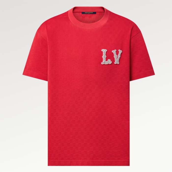 Louis Vuitton Cotton Pique T-Shirt Embroidered LV Patch Red Regular Fit 1AFJEC