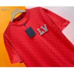 Louis Vuitton Men Cotton Pique T-Shirt Embroidered LV Patch Red Regular Fit 1AFJEC - Image 4
