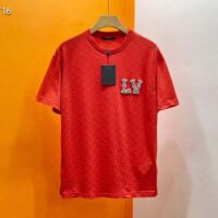 Louis Vuitton Cotton Pique T-Shirt Embroidered LV Patch Red Regular Fit 1AFJEC (10)