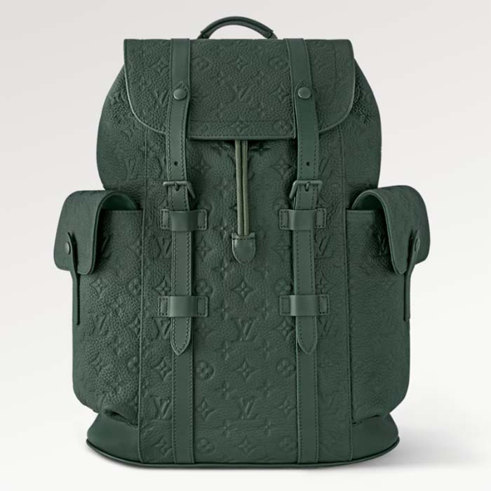Louis Vuitton LV Unisex Christopher MM Backpack Green Taurillon Monogram Embossed Cowhide Leather M24428