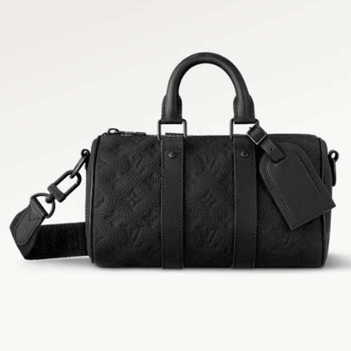 Louis Vuitton LV Unisex Keepall Bandoulière 25 Black Taurillon Monogram Embossed Cowhide Leather M20900