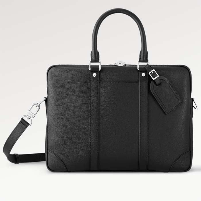 Louis Vuitton LV Unisex Porte-Documents Voyage PM Black Taiga Noir Cowhide Leather