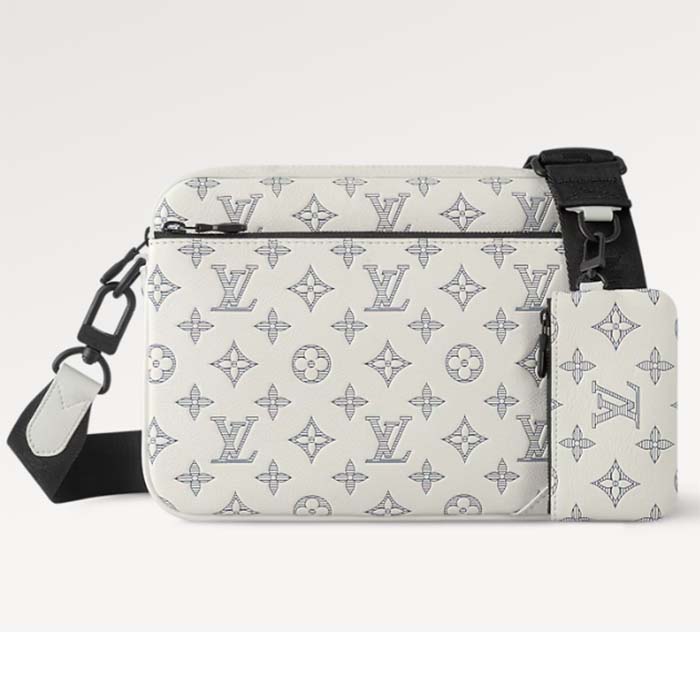 Louis Vuitton LV Unisex Trio Messenger White Navy Blue Monogram Shadow Calf Leather M24754