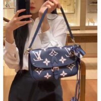 Louis Vuitton LV Women Diane Navy Blue Cream Monogram Empreinte Cowhide Leather M47161 (4)