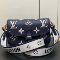 Louis Vuitton LV Women Diane Navy Blue Cream Monogram Empreinte Cowhide Leather M47161 (4)