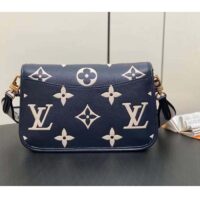 Louis Vuitton LV Women Diane Navy Blue Cream Monogram Empreinte Cowhide Leather M47161 (4)