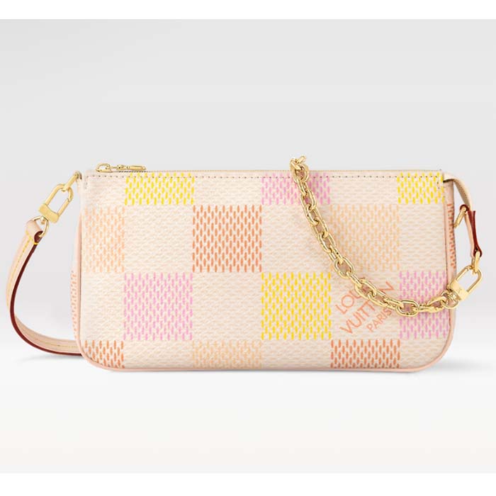 Louis Vuitton LV Women Pochette Accessoires Peach Pink Damier Coated Canvas N40642