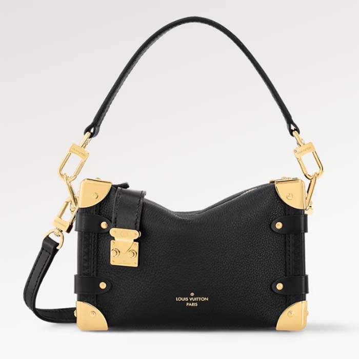Louis Vuitton LV Women Side Trunk PM Handbag Black Grained Calf Leather M23817