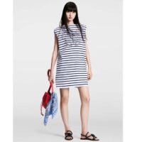 Louis Vuitton LV Women Striped Anchor T-Shirt Dress Cotton Deep Blue 1AFLMD (9)