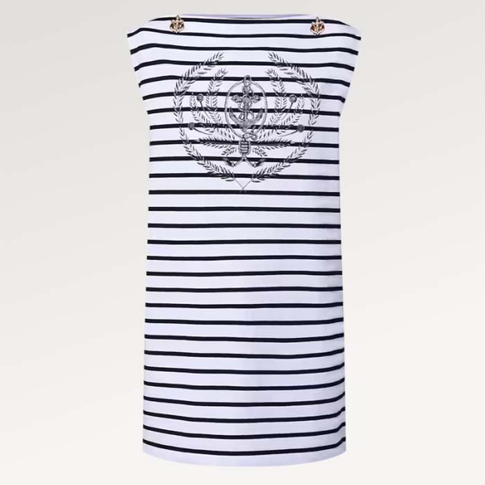 Louis Vuitton LV Women Striped Anchor T-Shirt Dress Cotton Deep Blue 1AFLMD