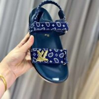 Louis Vuitton LV Women Sunset Flat Comfort Sandal Navy Blue Nylon 1ACTWB (3)