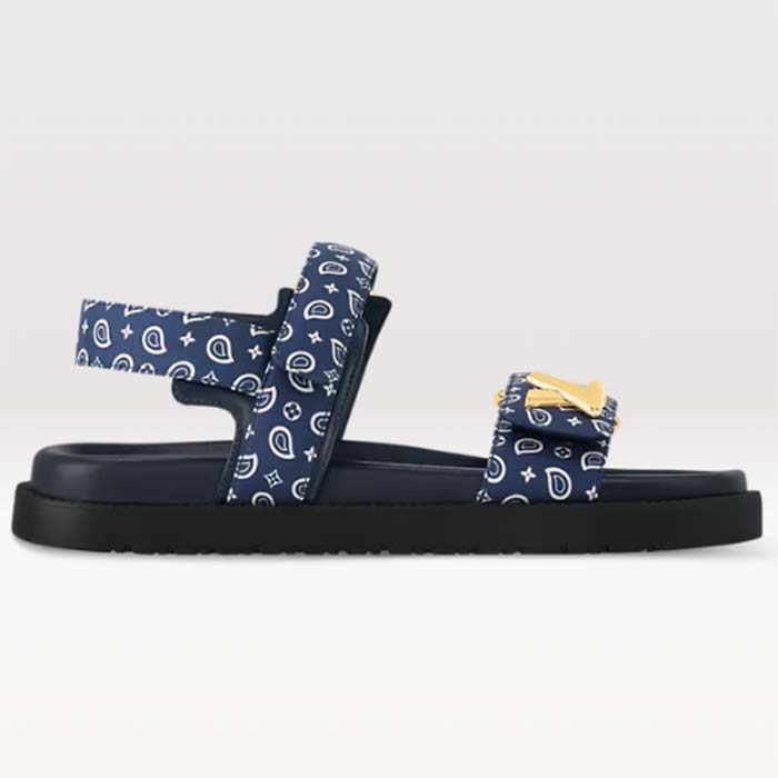 Louis Vuitton LV Women Sunset Flat Comfort Sandal Navy Blue Nylon 1ACTWB