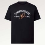 Louis Vuitton Herr LV Broderad Bomulls-T-shirt Normal Passform Svart 1AFQ67