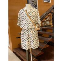 Louis Vuitton Women LV Monogram Printed Short-Sleeved Silk Shirt Relaxed Fit 1AFQ27