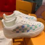 Louis Vuitton Unisex LV Groovy Sneaker Blue Patent Damier Canvas Elevated Rubber 1ACUFH – Image 2