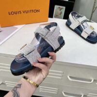 Louis Vuitton Unisex LV Sunset Flat Comfort Sandal Navy Blue White Textile (12)