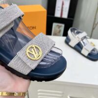 Louis Vuitton Unisex LV Sunset Flat Comfort Sandal Navy Blue White Textile (12)