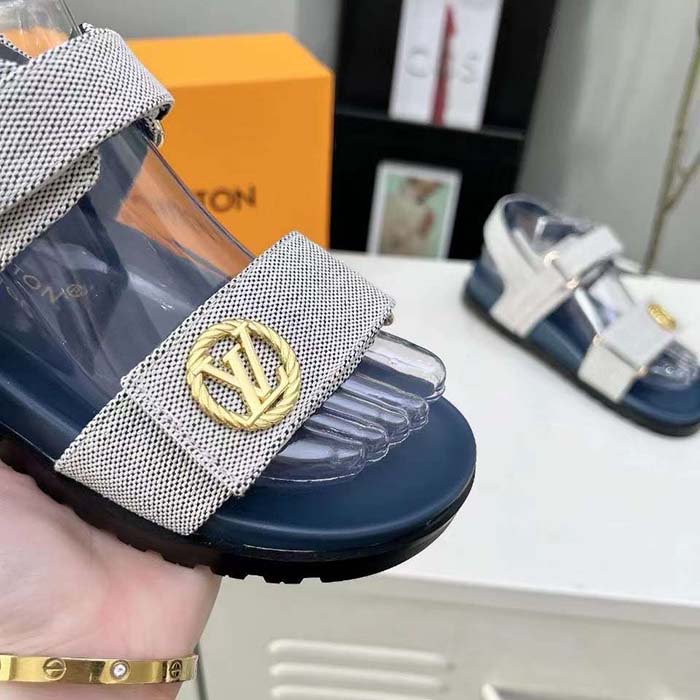 Louis Vuitton Unisex LV Sunset Flat Comfort Sandal Navy Blue White Textile