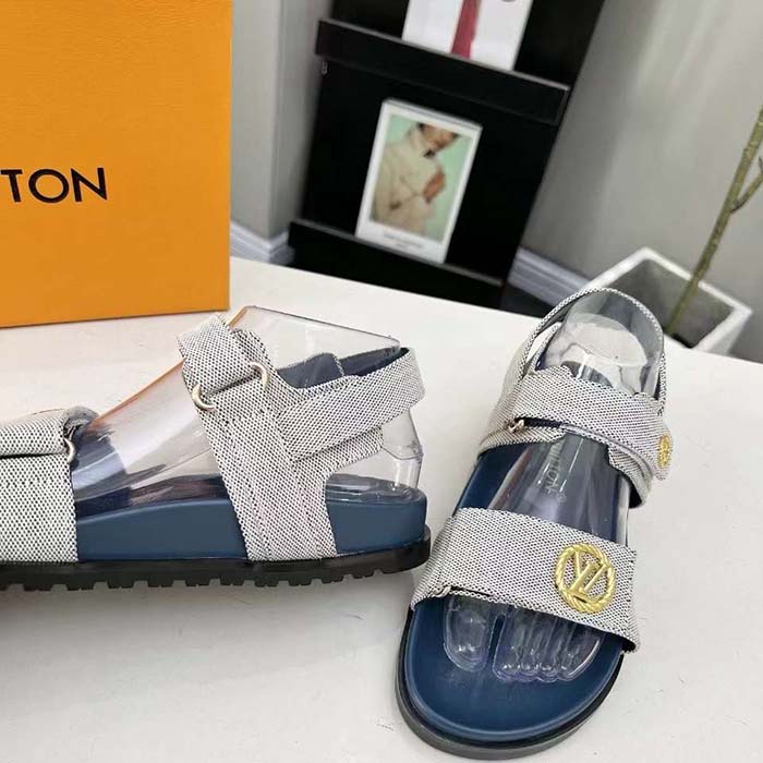 Louis Vuitton Unisex LV Sunset Flat Comfort Sandal Navy Blue White Textile