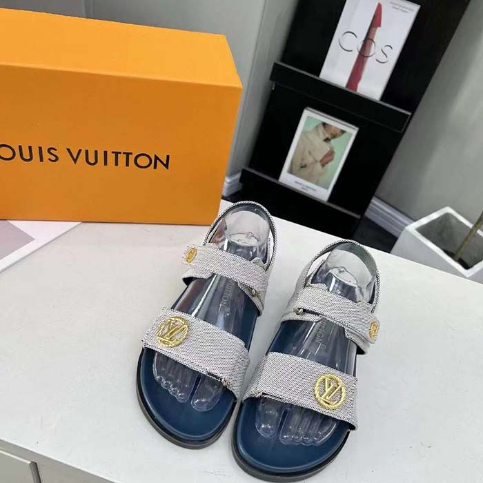 Louis Vuitton Unisex LV Sunset Flat Comfort Sandal Navy Blue White Textile