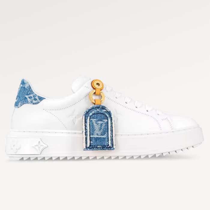 Louis Vuitton Unisex LV Time Out Sneaker Blue Calf Leather Monogram Denim 1ACHUD