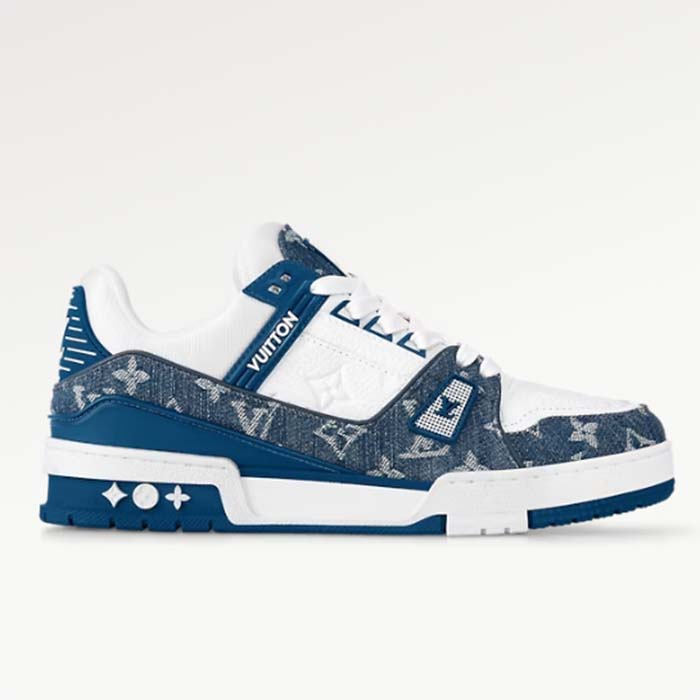 Louis Vuitton Unisex LV Trainer Sneaker Blue Calf Leather Monogram Denim 1AC2AR
