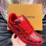 Louis Vuitton Unisex LV Trainer Sneaker Red Damier Calf Leather 1ACN44 - Imagen 8