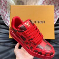 Louis Vuitton Unisex LV Trainer Sneaker Red Damier Calf Leather 1ACN44 (3)