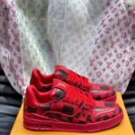 Louis Vuitton Unisex LV Trainer Sneaker Red Damier Calf Leather 1ACN44 - Imagen 2