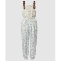 Louis Vuitton Women LV Floral Print Leather Strap Jumpsuit Silk Cotton White 1AFDYZ (7)